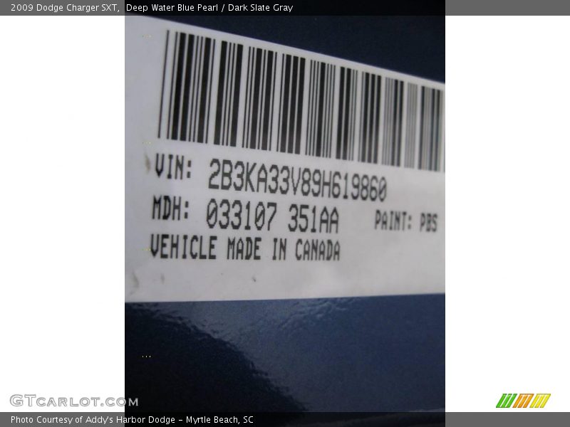 Deep Water Blue Pearl / Dark Slate Gray 2009 Dodge Charger SXT