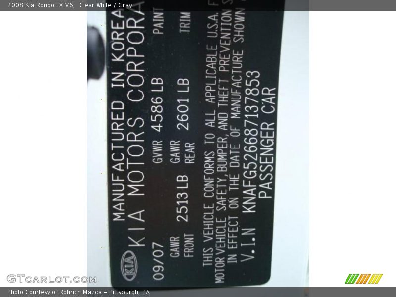 Clear White / Gray 2008 Kia Rondo LX V6
