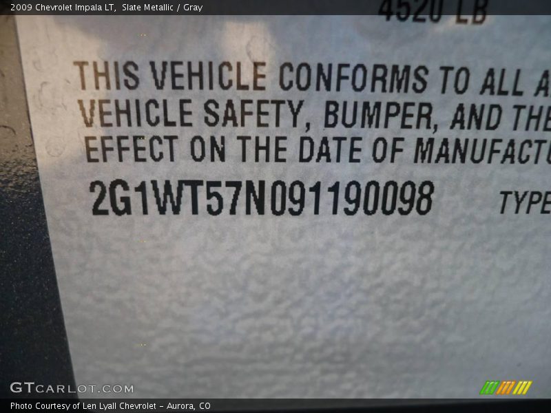Slate Metallic / Gray 2009 Chevrolet Impala LT