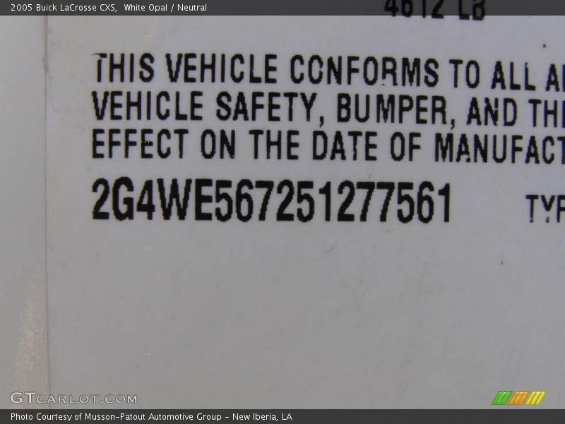 White Opal / Neutral 2005 Buick LaCrosse CXS