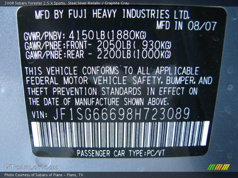 Steel Silver Metallic / Graphite Gray 2008 Subaru Forester 2.5 X Sports