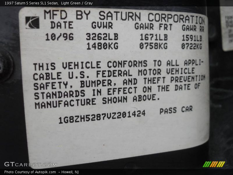 Light Green / Gray 1997 Saturn S Series SL1 Sedan