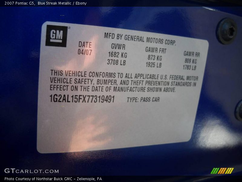 Blue Streak Metallic / Ebony 2007 Pontiac G5