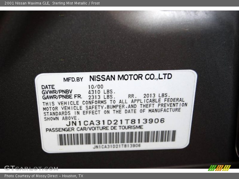 Sterling Mist Metallic / Frost 2001 Nissan Maxima GLE