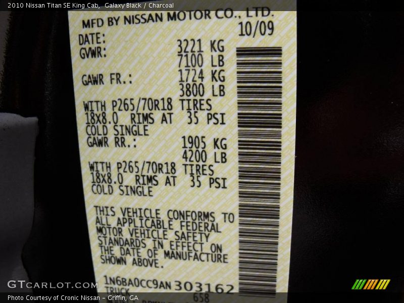 Galaxy Black / Charcoal 2010 Nissan Titan SE King Cab