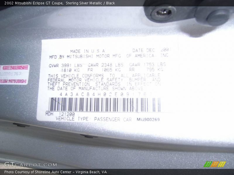 Sterling Silver Metallic / Black 2002 Mitsubishi Eclipse GT Coupe