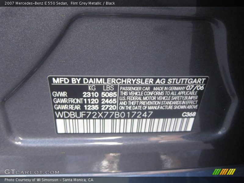 Flint Grey Metallic / Black 2007 Mercedes-Benz E 550 Sedan