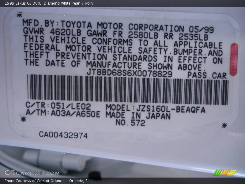 Diamond White Pearl / Ivory 1999 Lexus GS 300