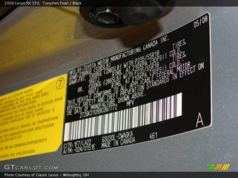 Tungsten Pearl / Black 2009 Lexus RX 350