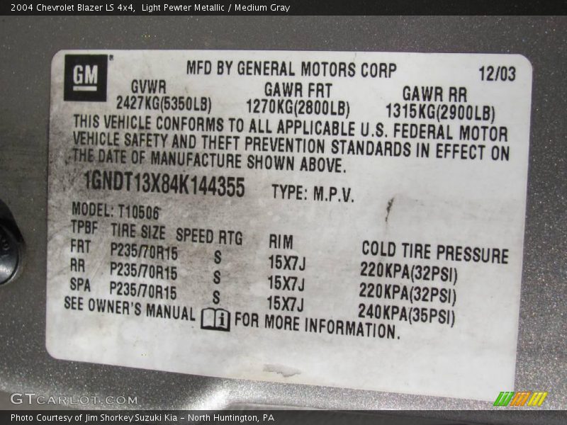 Light Pewter Metallic / Medium Gray 2004 Chevrolet Blazer LS 4x4