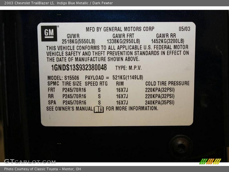 Indigo Blue Metallic / Dark Pewter 2003 Chevrolet TrailBlazer LS