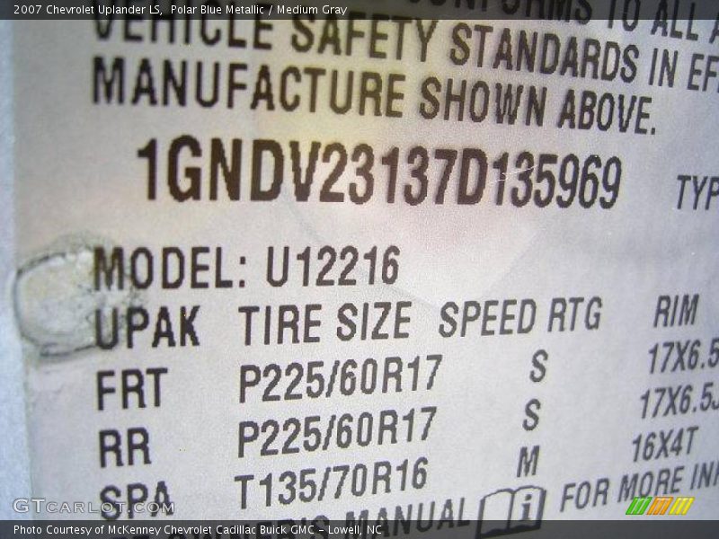 Polar Blue Metallic / Medium Gray 2007 Chevrolet Uplander LS