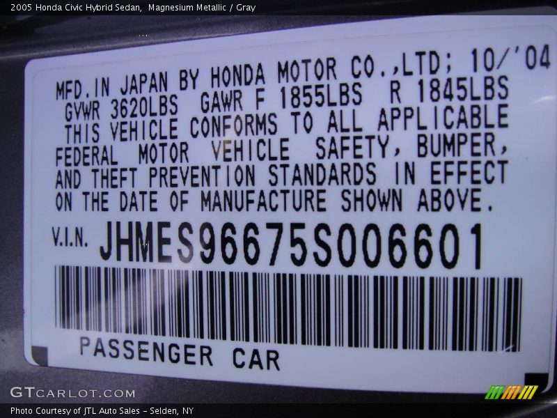 Magnesium Metallic / Gray 2005 Honda Civic Hybrid Sedan