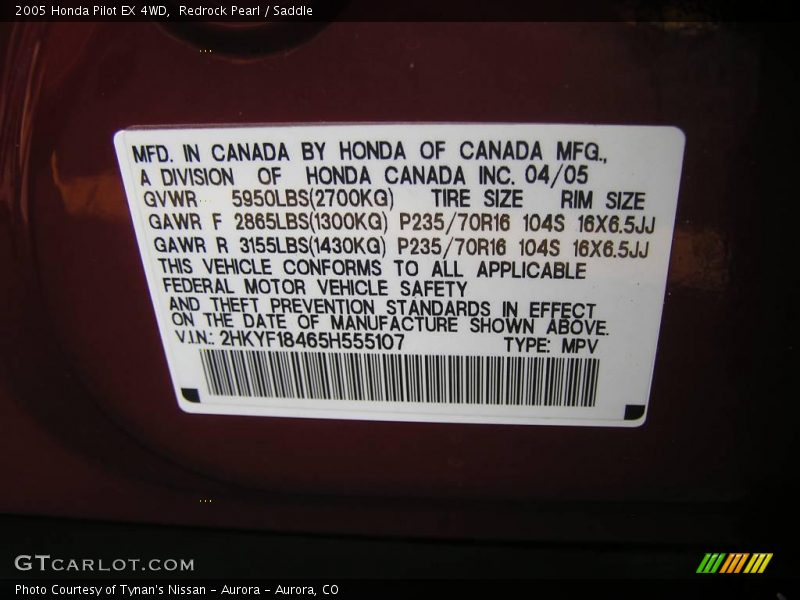 Redrock Pearl / Saddle 2005 Honda Pilot EX 4WD
