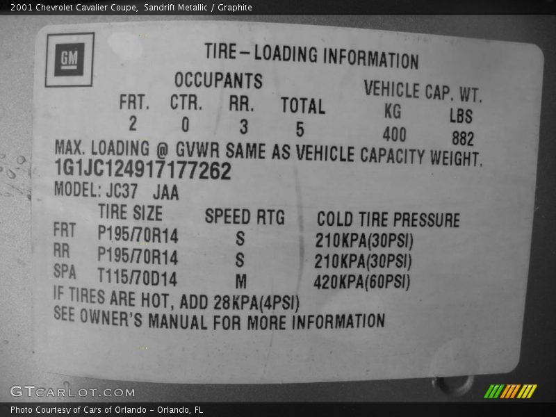 Sandrift Metallic / Graphite 2001 Chevrolet Cavalier Coupe