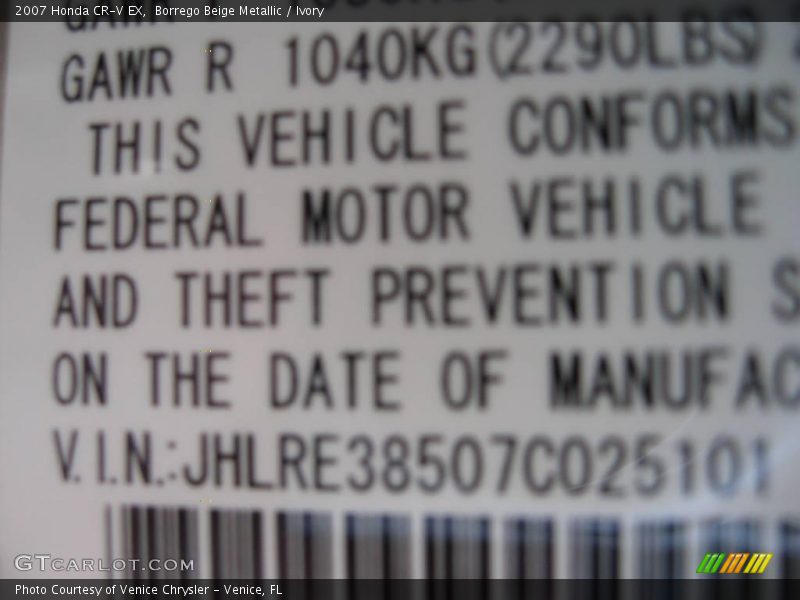 Borrego Beige Metallic / Ivory 2007 Honda CR-V EX