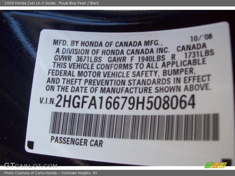 Royal Blue Pearl / Black 2009 Honda Civic LX-S Sedan