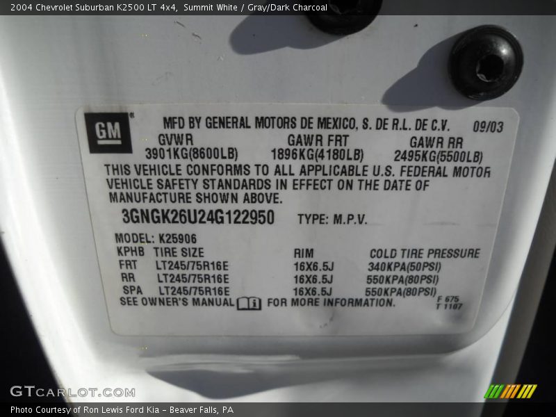 Summit White / Gray/Dark Charcoal 2004 Chevrolet Suburban K2500 LT 4x4