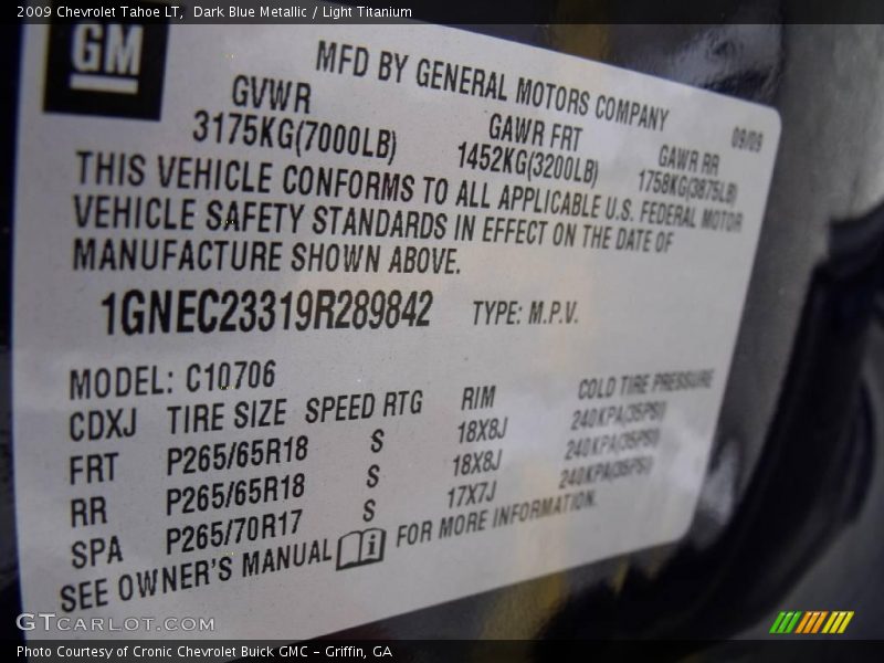Dark Blue Metallic / Light Titanium 2009 Chevrolet Tahoe LT