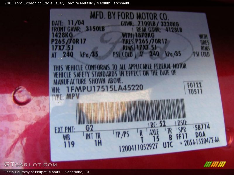 Redfire Metallic / Medium Parchment 2005 Ford Expedition Eddie Bauer