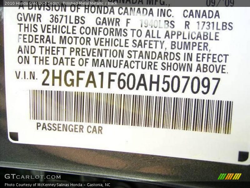 Polished Metal Metallic / Black 2010 Honda Civic LX-S Sedan