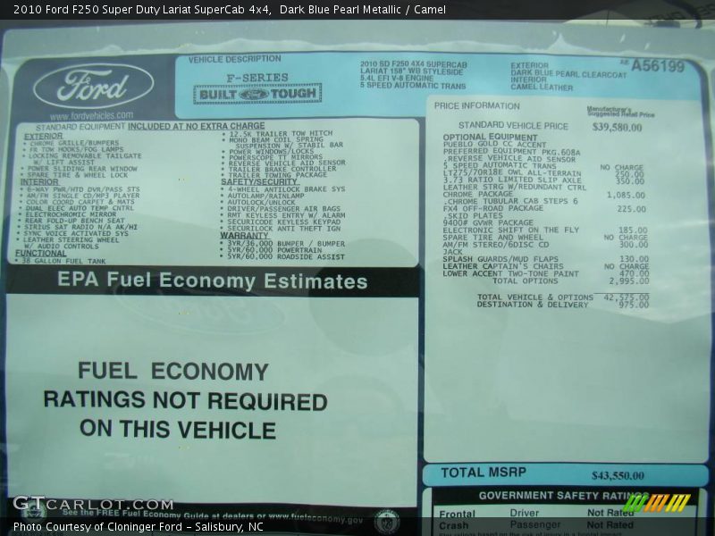 Dark Blue Pearl Metallic / Camel 2010 Ford F250 Super Duty Lariat SuperCab 4x4