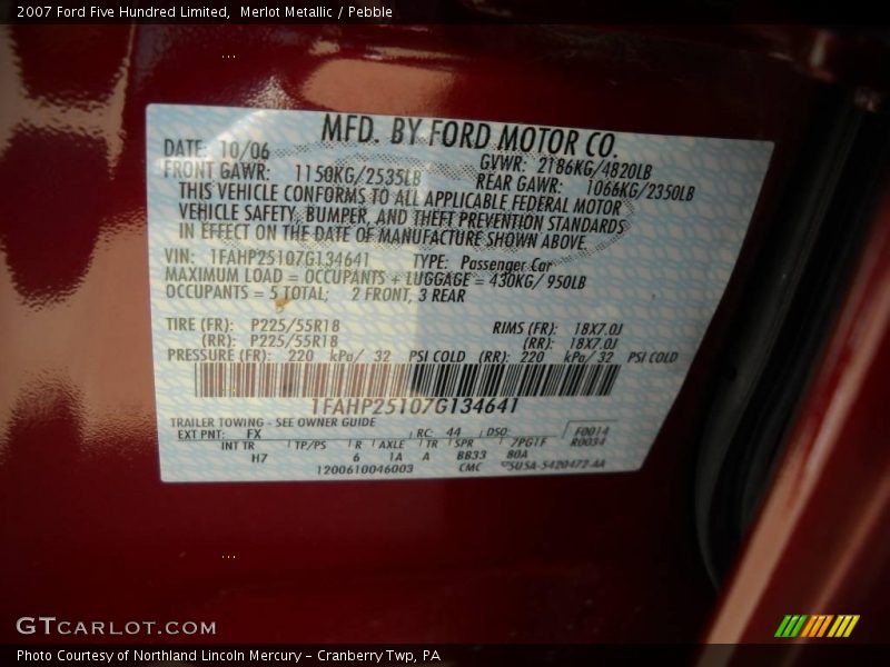 Merlot Metallic / Pebble 2007 Ford Five Hundred Limited