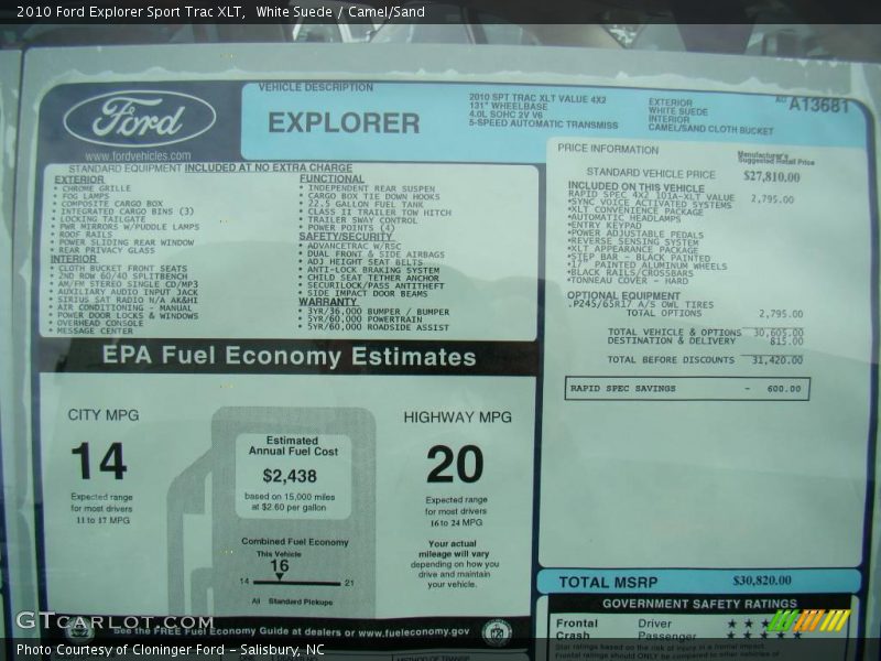 White Suede / Camel/Sand 2010 Ford Explorer Sport Trac XLT