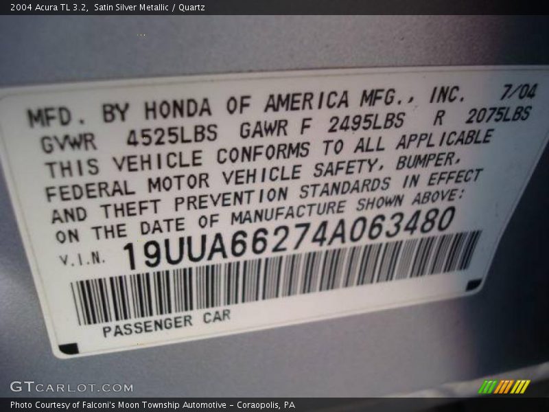 Satin Silver Metallic / Quartz 2004 Acura TL 3.2