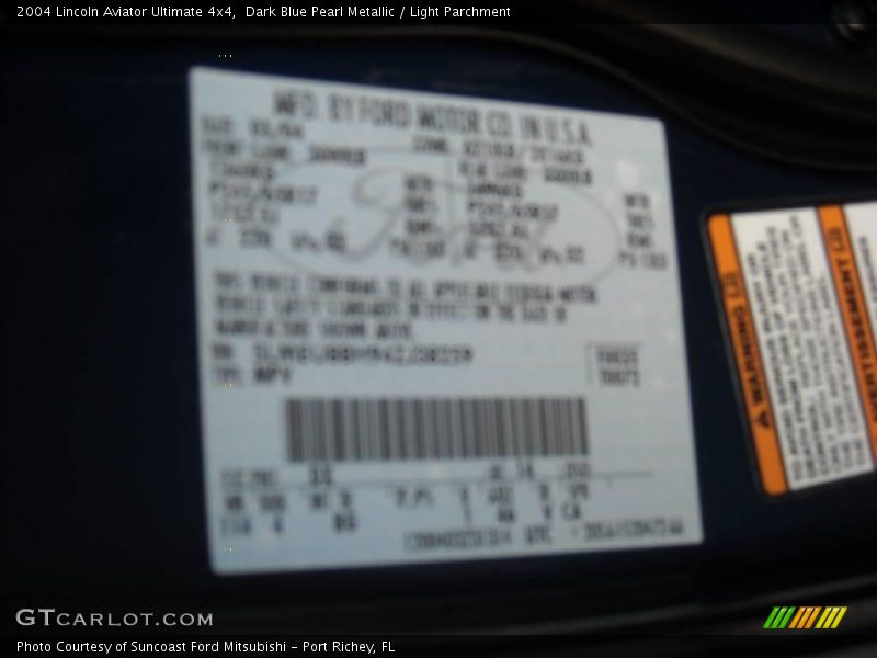 Dark Blue Pearl Metallic / Light Parchment 2004 Lincoln Aviator Ultimate 4x4