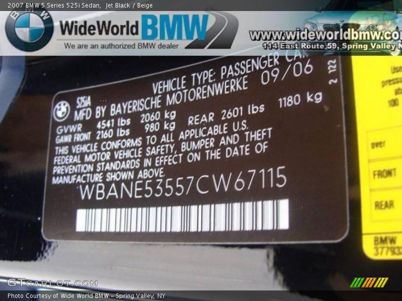 Jet Black / Beige 2007 BMW 5 Series 525i Sedan