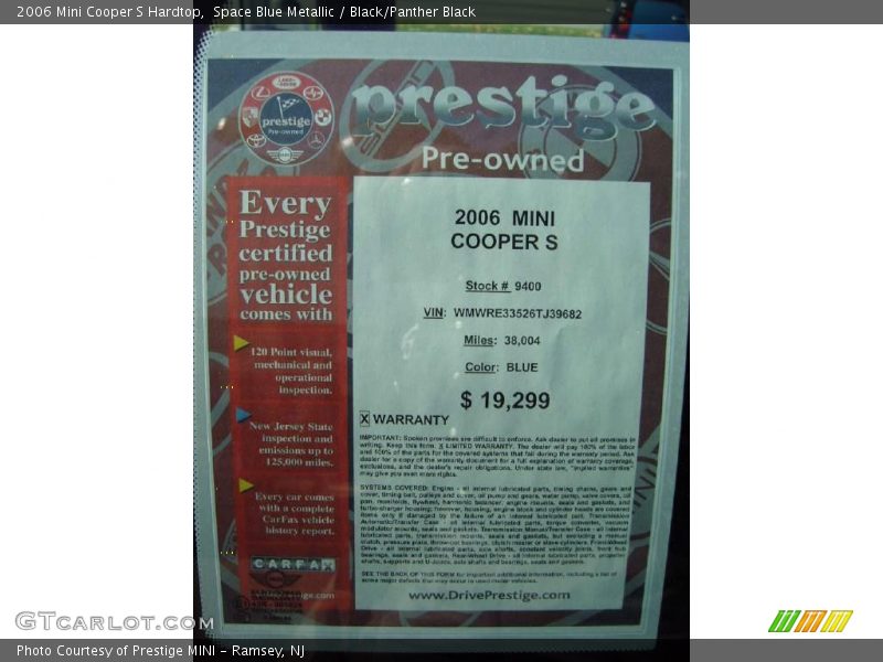 Space Blue Metallic / Black/Panther Black 2006 Mini Cooper S Hardtop