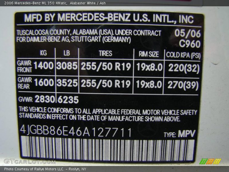 Alabaster White / Ash 2006 Mercedes-Benz ML 350 4Matic