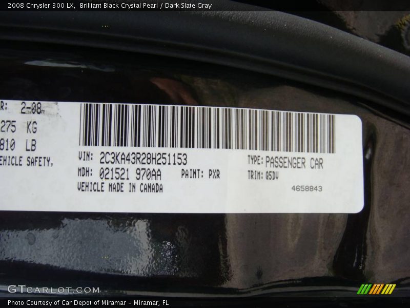 Brilliant Black Crystal Pearl / Dark Slate Gray 2008 Chrysler 300 LX