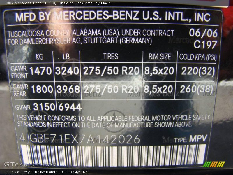 Obsidian Black Metallic / Black 2007 Mercedes-Benz GL 450
