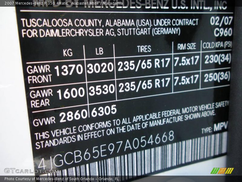 Alabaster White / Macadamia 2007 Mercedes-Benz R 350 4Matic