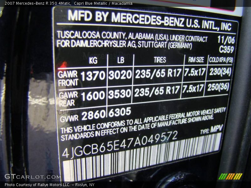 Capri Blue Metallic / Macadamia 2007 Mercedes-Benz R 350 4Matic