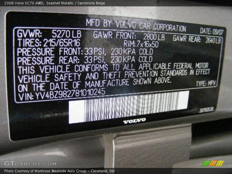 Seashell Metallic / Sandstone Beige 2008 Volvo XC70 AWD