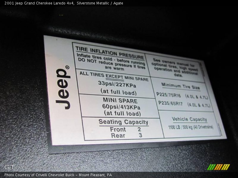 Silverstone Metallic / Agate 2001 Jeep Grand Cherokee Laredo 4x4