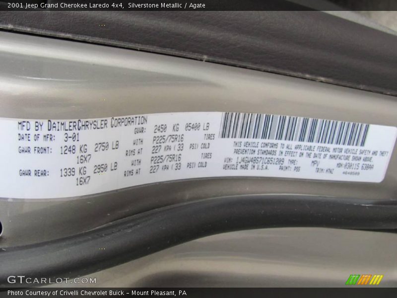 Silverstone Metallic / Agate 2001 Jeep Grand Cherokee Laredo 4x4