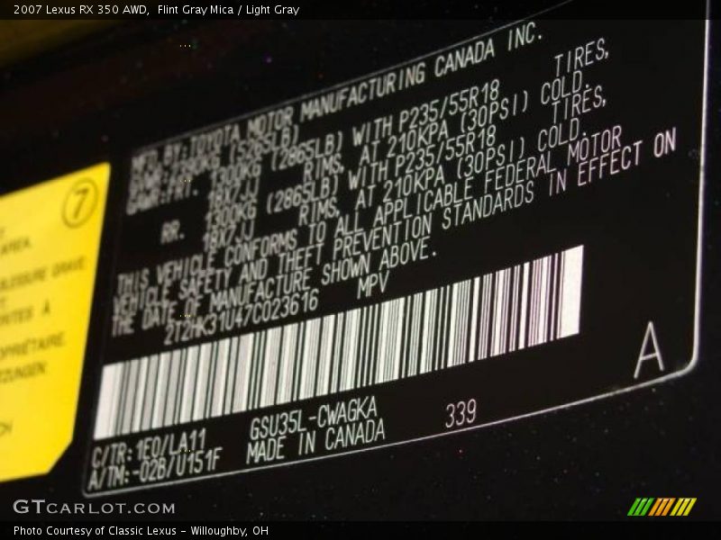 Flint Gray Mica / Light Gray 2007 Lexus RX 350 AWD