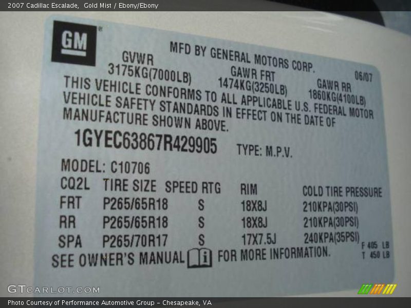 Gold Mist / Ebony/Ebony 2007 Cadillac Escalade