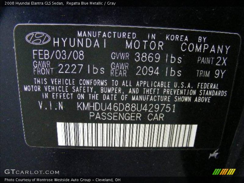 Regatta Blue Metallic / Gray 2008 Hyundai Elantra GLS Sedan