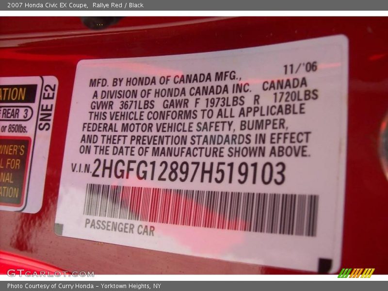 Rallye Red / Black 2007 Honda Civic EX Coupe