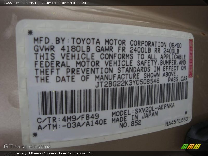 Cashmere Beige Metallic / Oak 2000 Toyota Camry LE