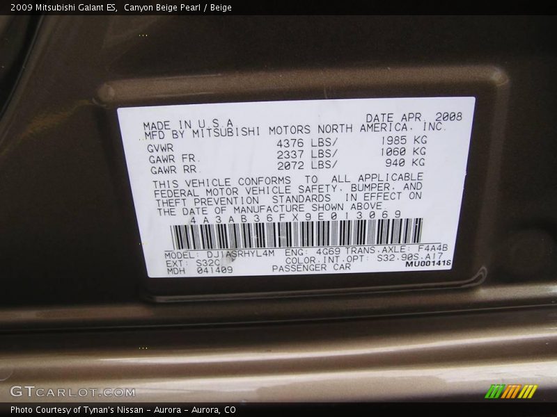 Canyon Beige Pearl / Beige 2009 Mitsubishi Galant ES