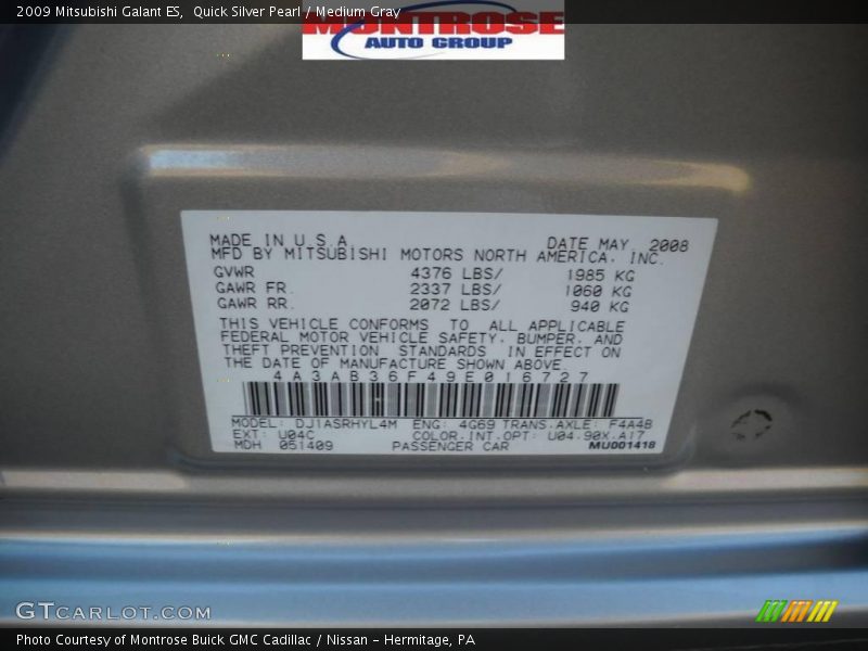 Quick Silver Pearl / Medium Gray 2009 Mitsubishi Galant ES