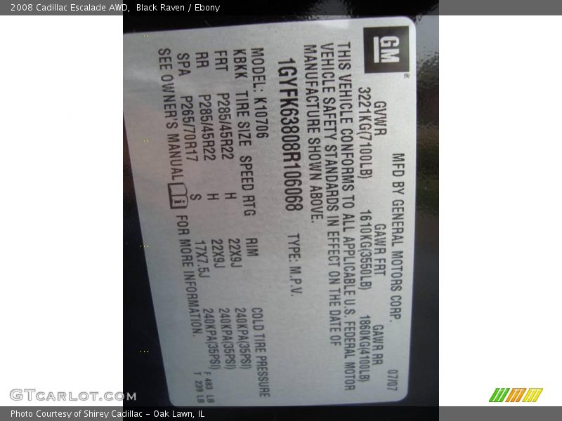 Black Raven / Ebony 2008 Cadillac Escalade AWD