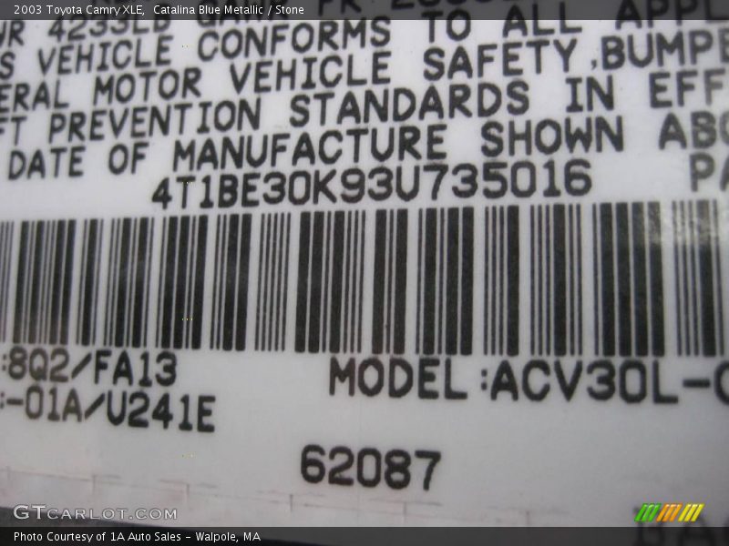 Catalina Blue Metallic / Stone 2003 Toyota Camry XLE