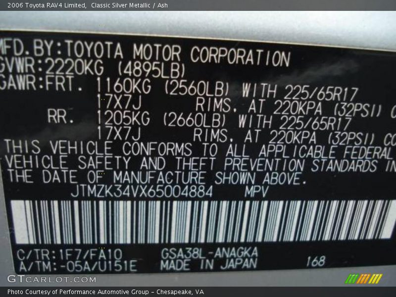 Classic Silver Metallic / Ash 2006 Toyota RAV4 Limited